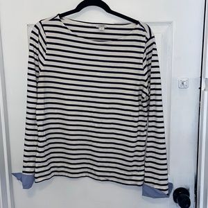 J. Crew white and navy stripped shirt with blue cuffs
